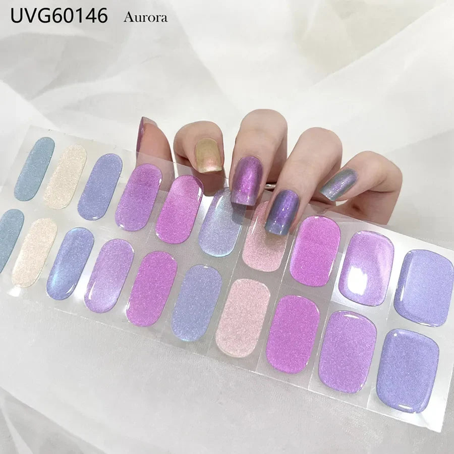 16/18/20 Tips Gel Nail Stickers for UV Lamp – Semi-Cured Gel Nail Wraps, Waterproof & Long Lasting Press-On Nails