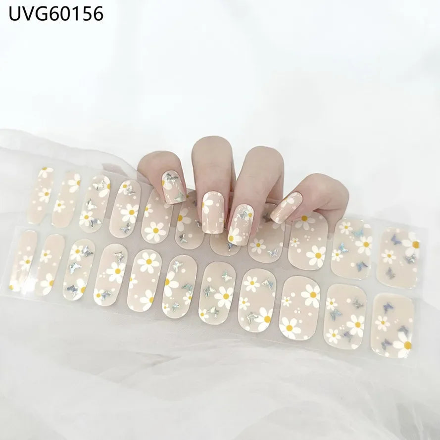 16/18/20 Tips Gel Nail Stickers for UV Lamp – Semi-Cured Gel Nail Wraps, Waterproof & Long Lasting Press-On Nails