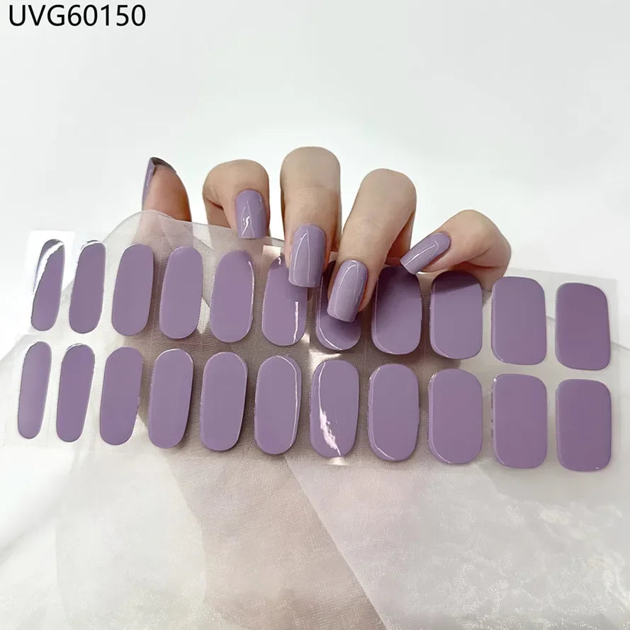 16/18/20 Tips Gel Nail Stickers for UV Lamp – Semi-Cured Gel Nail Wraps, Waterproof & Long Lasting Press-On Nails