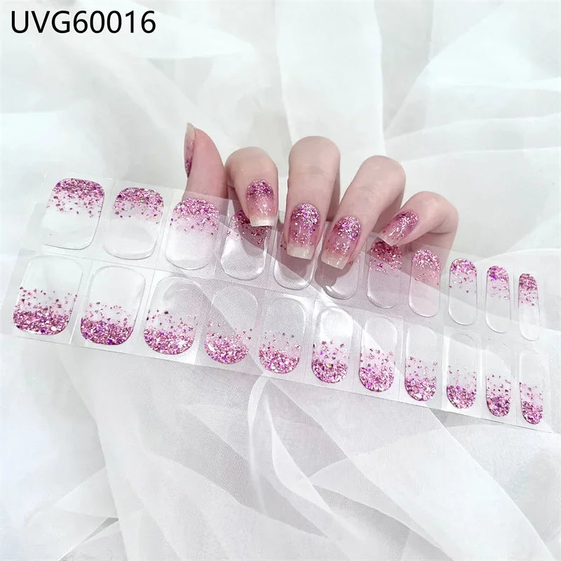 16/18/20 Tips Gel Nail Stickers for UV Lamp – Semi-Cured Gel Nail Wraps, Waterproof & Long Lasting Press-On Nails