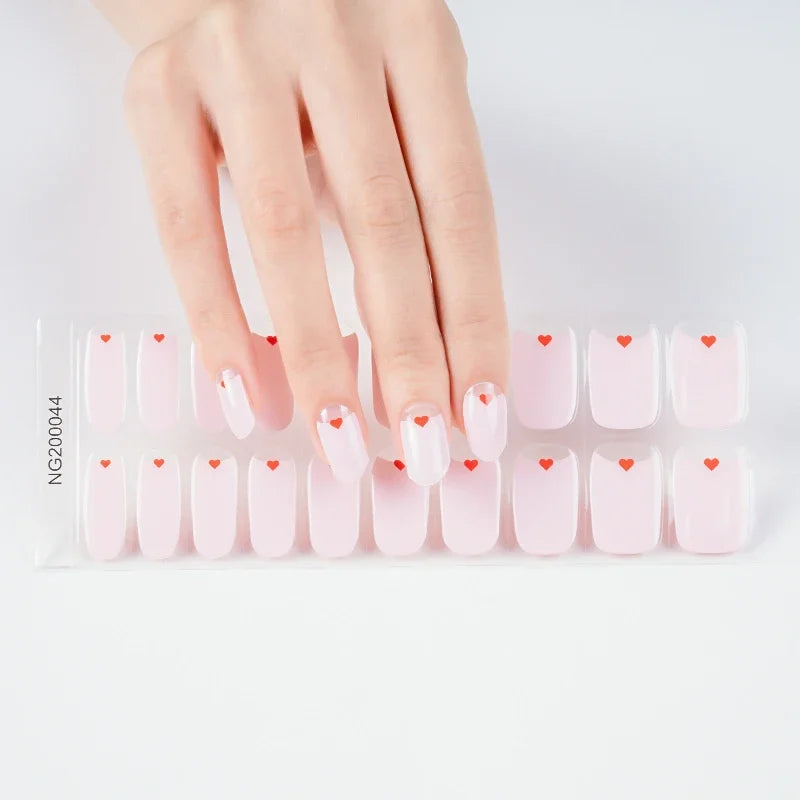16/18/20 Tips Gel Nail Stickers for UV Lamp – Semi-Cured Gel Nail Wraps, Waterproof & Long Lasting Press-On Nails