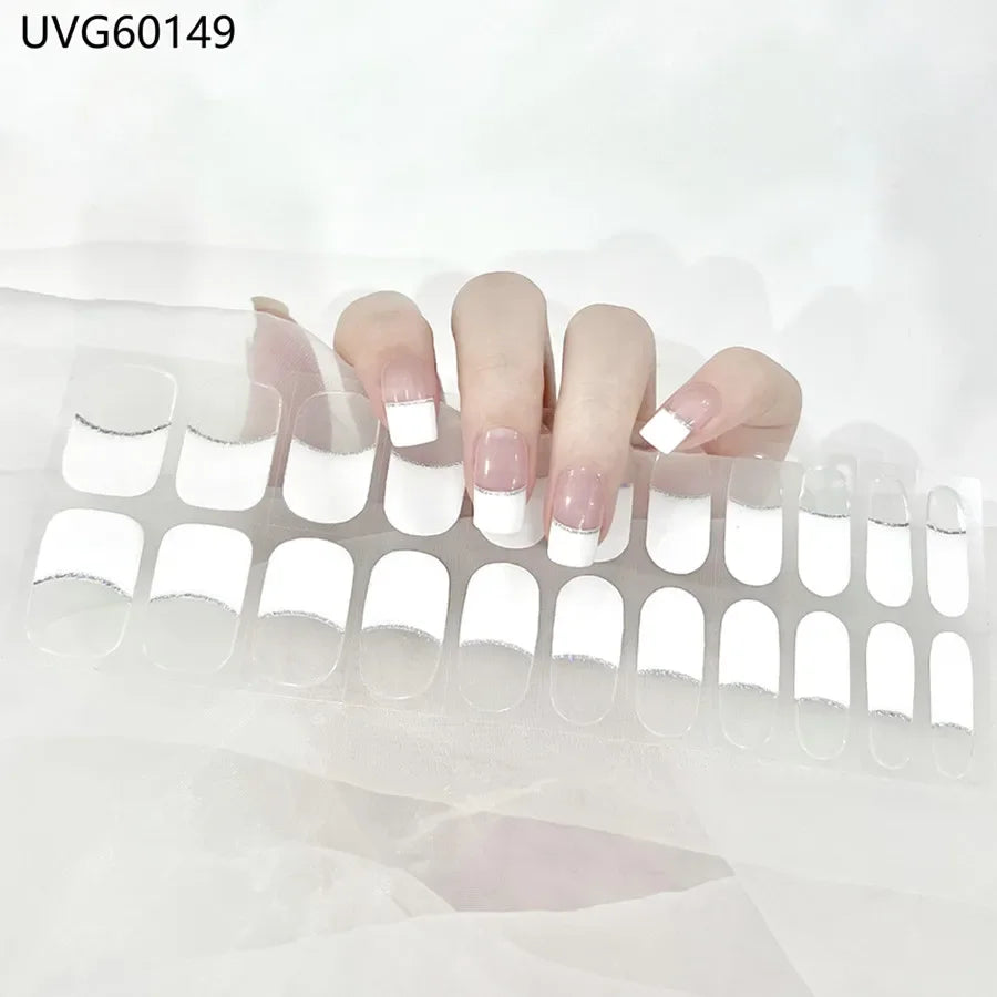 16/18/20 Tips Gel Nail Stickers for UV Lamp – Semi-Cured Gel Nail Wraps, Waterproof & Long Lasting Press-On Nails