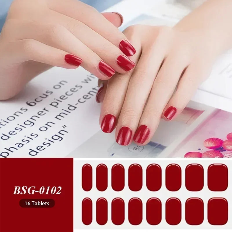 16/18/20 Tips Gel Nail Stickers for UV Lamp – Semi-Cured Gel Nail Wraps, Waterproof & Long Lasting Press-On Nails