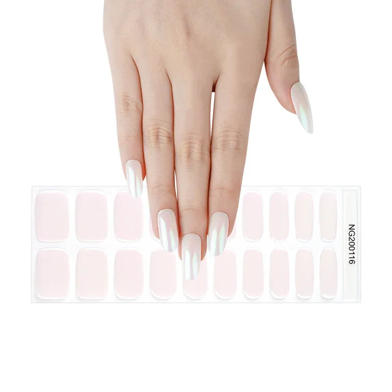 16/18/20 Tips Gel Nail Stickers for UV Lamp – Semi-Cured Gel Nail Wraps, Waterproof & Long Lasting Press-On Nails