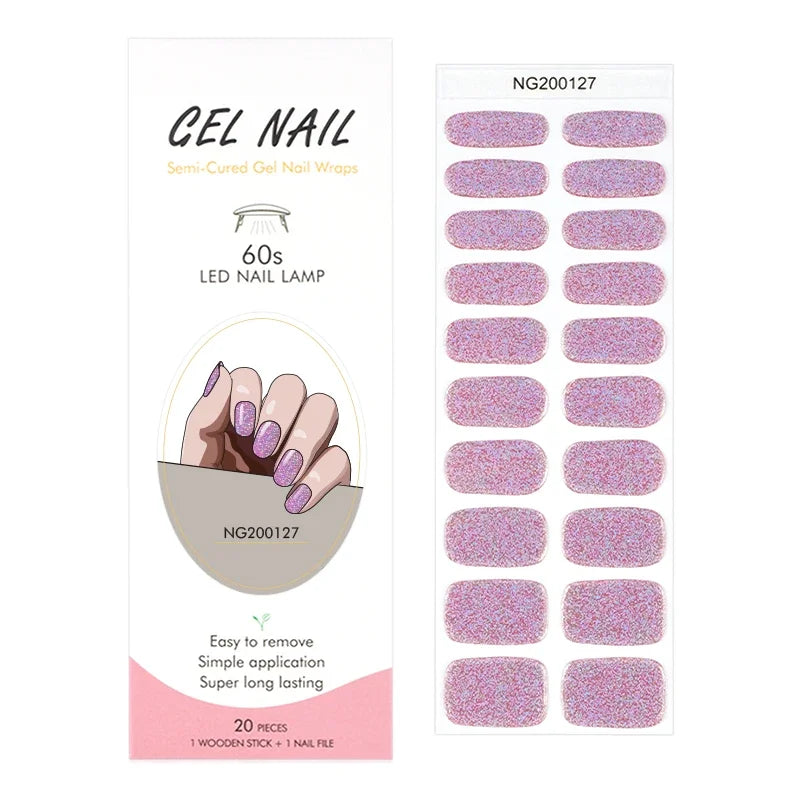 16/18/20 Tips Gel Nail Stickers for UV Lamp – Semi-Cured Gel Nail Wraps, Waterproof & Long Lasting Press-On Nails