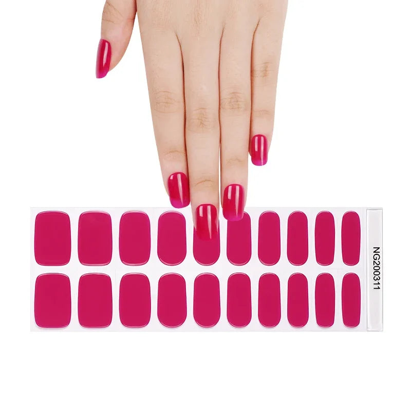 16/18/20 Tips Gel Nail Stickers for UV Lamp – Semi-Cured Gel Nail Wraps, Waterproof & Long Lasting Press-On Nails