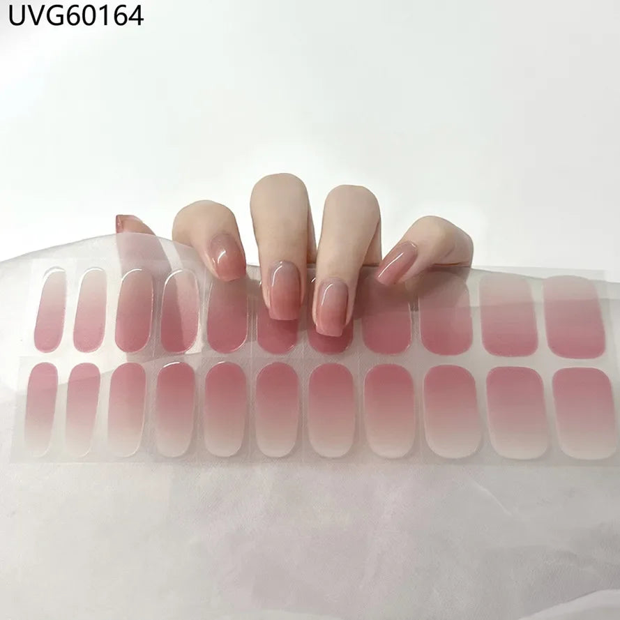 16/18/20 Tips Gel Nail Stickers for UV Lamp – Semi-Cured Gel Nail Wraps, Waterproof & Long Lasting Press-On Nails