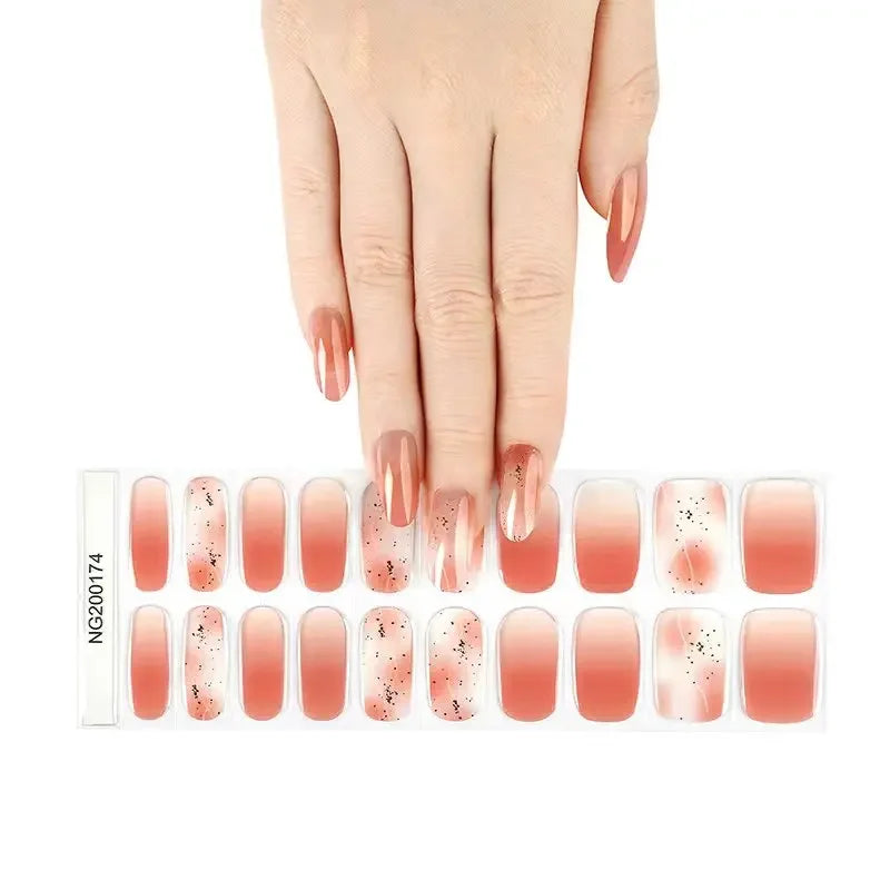 16/18/20 Tips Gel Nail Stickers for UV Lamp – Semi-Cured Gel Nail Wraps, Waterproof & Long Lasting Press-On Nails