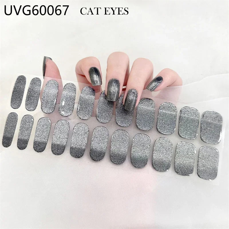 16/18/20 Tips Gel Nail Stickers for UV Lamp – Semi-Cured Gel Nail Wraps, Waterproof & Long Lasting Press-On Nails