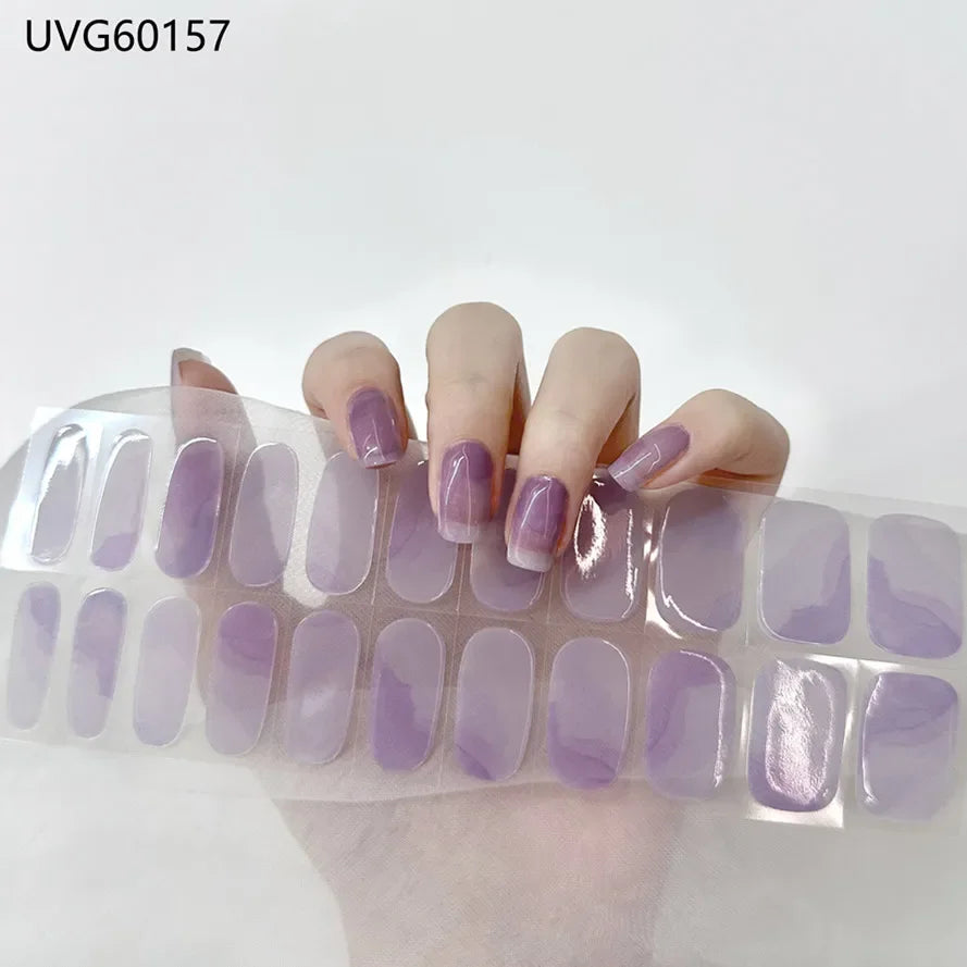 16/18/20 Tips Gel Nail Stickers for UV Lamp – Semi-Cured Gel Nail Wraps, Waterproof & Long Lasting Press-On Nails