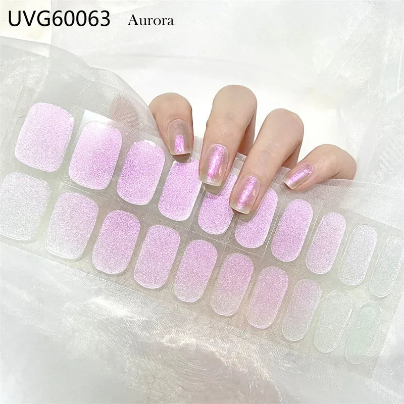 16/18/20 Tips Gel Nail Stickers for UV Lamp – Semi-Cured Gel Nail Wraps, Waterproof & Long Lasting Press-On Nails