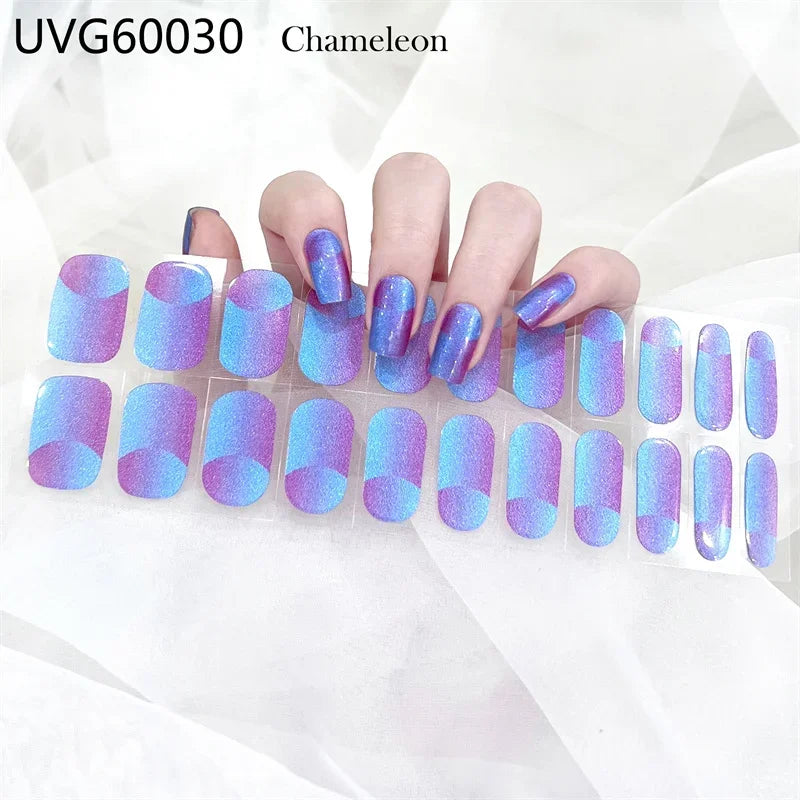16/18/20 Tips Gel Nail Stickers for UV Lamp – Semi-Cured Gel Nail Wraps, Waterproof & Long Lasting Press-On Nails