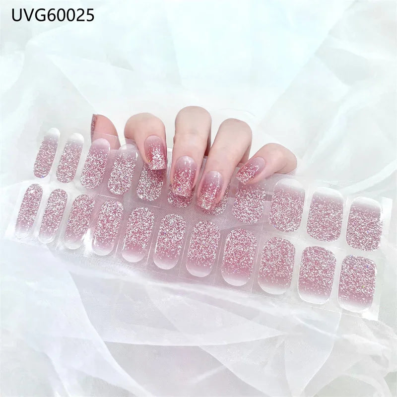 16/18/20 Tips Gel Nail Stickers for UV Lamp – Semi-Cured Gel Nail Wraps, Waterproof & Long Lasting Press-On Nails