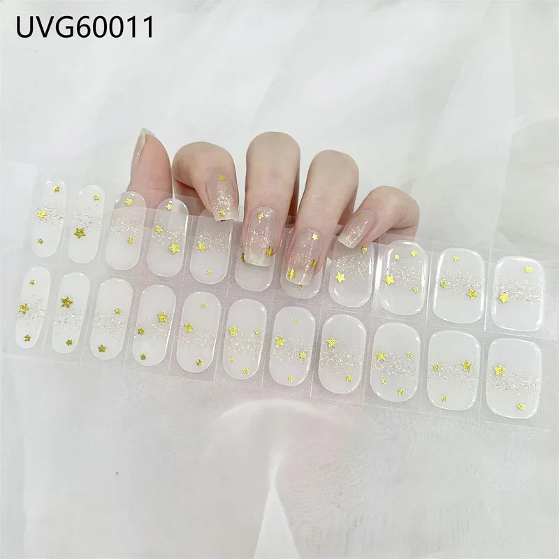 16/18/20 Tips Gel Nail Stickers for UV Lamp – Semi-Cured Gel Nail Wraps, Waterproof & Long Lasting Press-On Nails