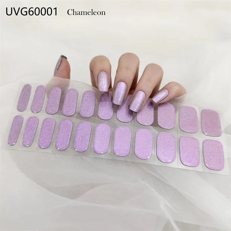 16/18/20 Tips Gel Nail Stickers for UV Lamp – Semi-Cured Gel Nail Wraps, Waterproof & Long Lasting Press-On Nails
