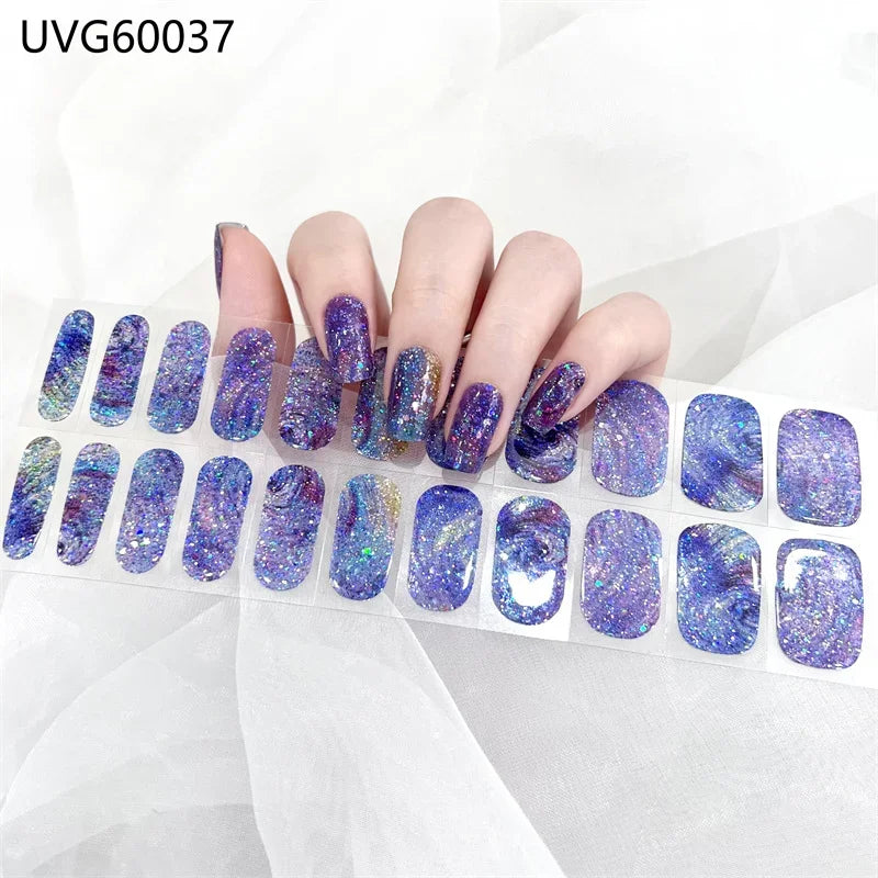 16/18/20 Tips Gel Nail Stickers for UV Lamp – Semi-Cured Gel Nail Wraps, Waterproof & Long Lasting Press-On Nails