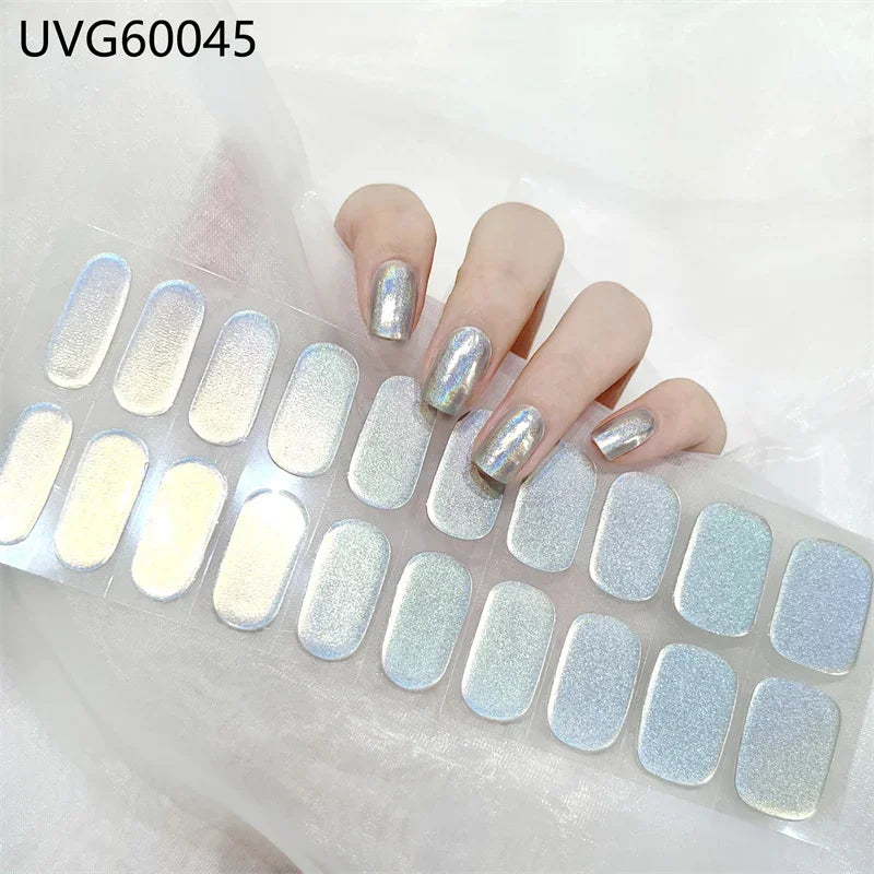 16/18/20 Tips Gel Nail Stickers for UV Lamp – Semi-Cured Gel Nail Wraps, Waterproof & Long Lasting Press-On Nails