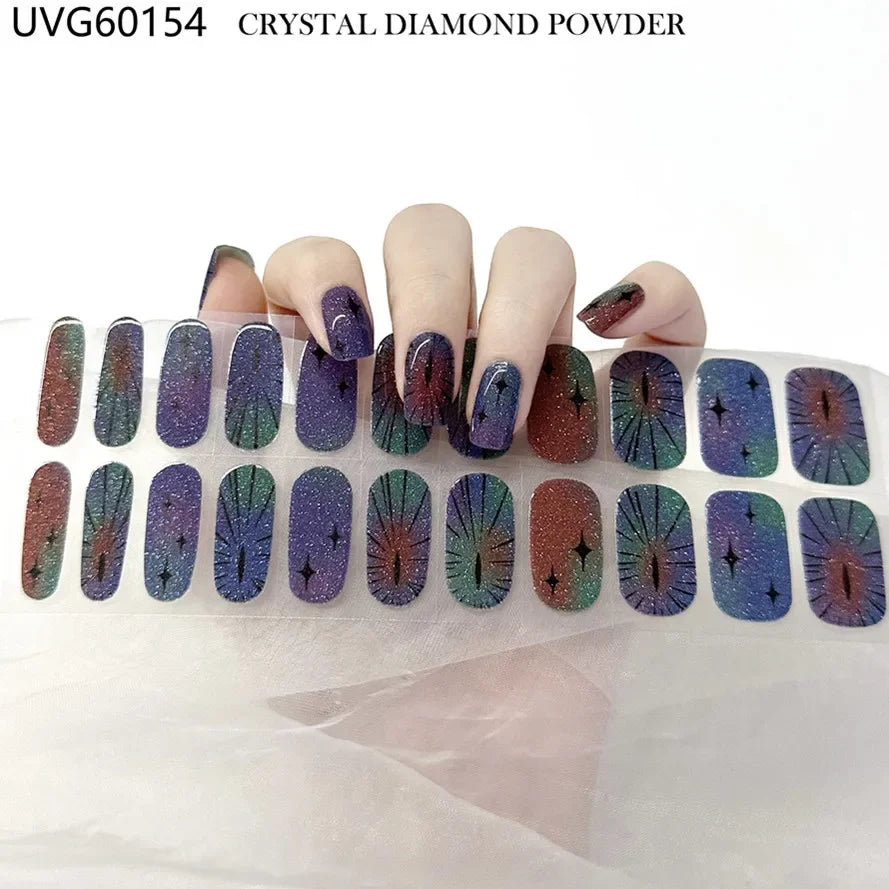 16/18/20 Tips Gel Nail Stickers for UV Lamp – Semi-Cured Gel Nail Wraps, Waterproof & Long Lasting Press-On Nails