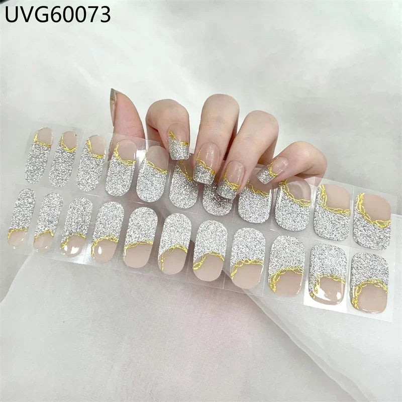 16/18/20 Tips Gel Nail Stickers for UV Lamp – Semi-Cured Gel Nail Wraps, Waterproof & Long Lasting Press-On Nails