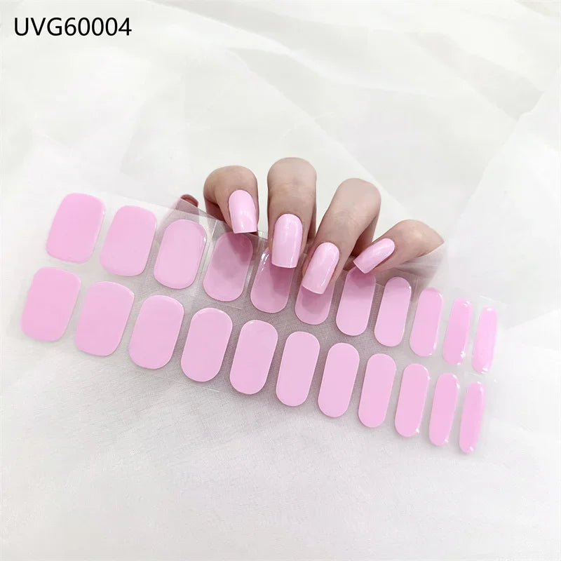 16/18/20 Tips Gel Nail Stickers for UV Lamp – Semi-Cured Gel Nail Wraps, Waterproof & Long Lasting Press-On Nails