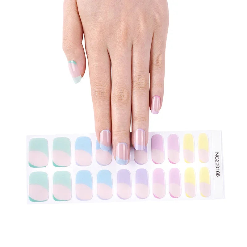 16/18/20 Tips Gel Nail Stickers for UV Lamp – Semi-Cured Gel Nail Wraps, Waterproof & Long Lasting Press-On Nails