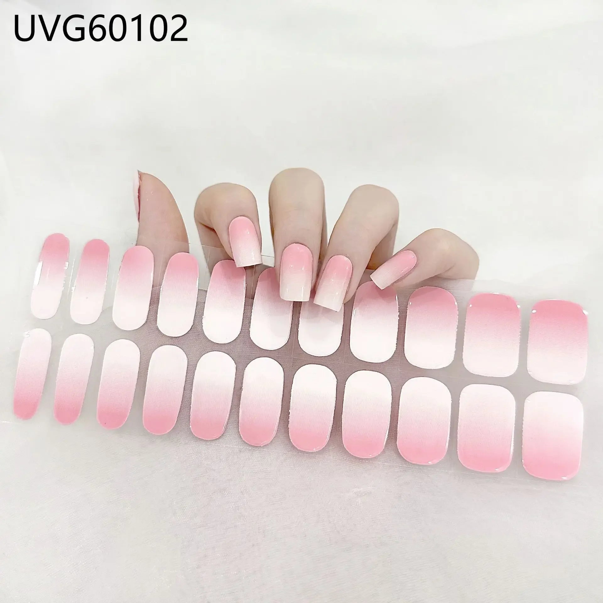 16/18/20 Tips Gel Nail Stickers for UV Lamp – Semi-Cured Gel Nail Wraps, Waterproof & Long Lasting Press-On Nails