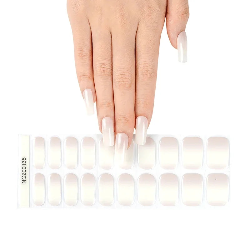 16/18/20 Tips Gel Nail Stickers for UV Lamp – Semi-Cured Gel Nail Wraps, Waterproof & Long Lasting Press-On Nails