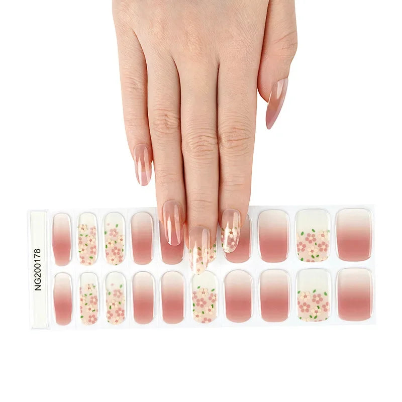16/18/20 Tips Gel Nail Stickers for UV Lamp – Semi-Cured Gel Nail Wraps, Waterproof & Long Lasting Press-On Nails