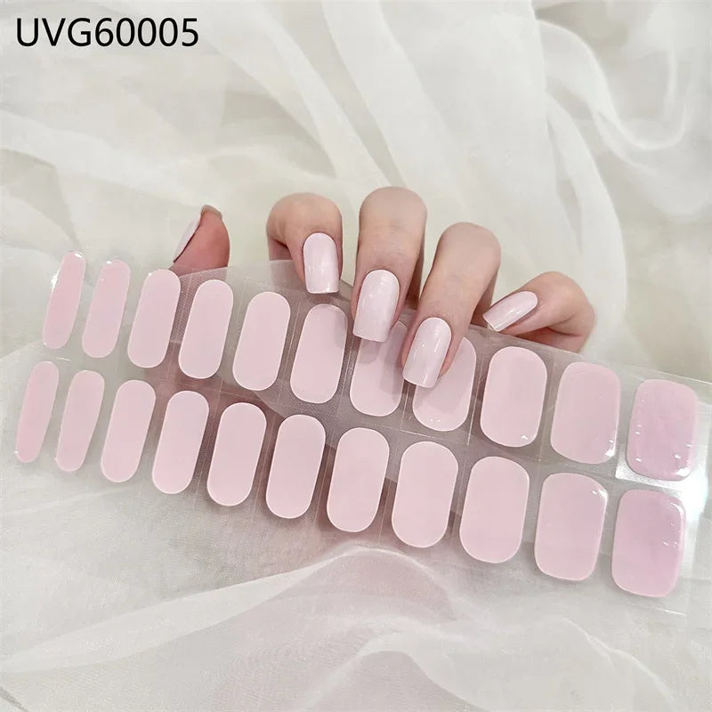 16/18/20 Tips Gel Nail Stickers for UV Lamp – Semi-Cured Gel Nail Wraps, Waterproof & Long Lasting Press-On Nails