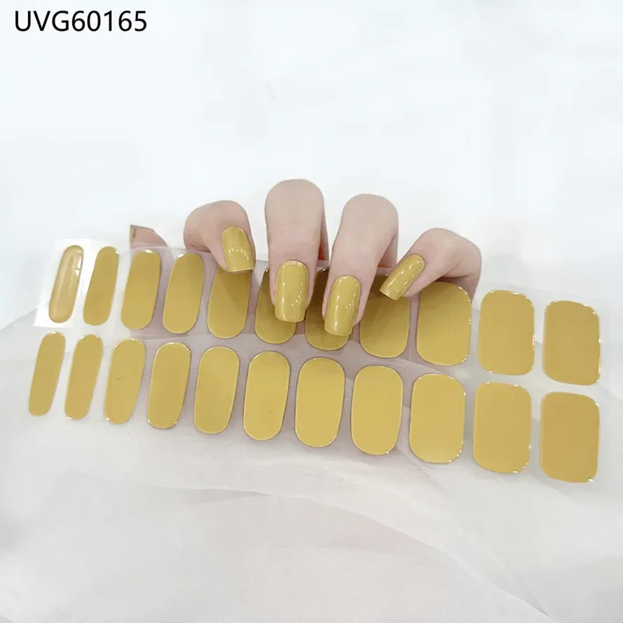 16/18/20 Tips Gel Nail Stickers for UV Lamp – Semi-Cured Gel Nail Wraps, Waterproof & Long Lasting Press-On Nails