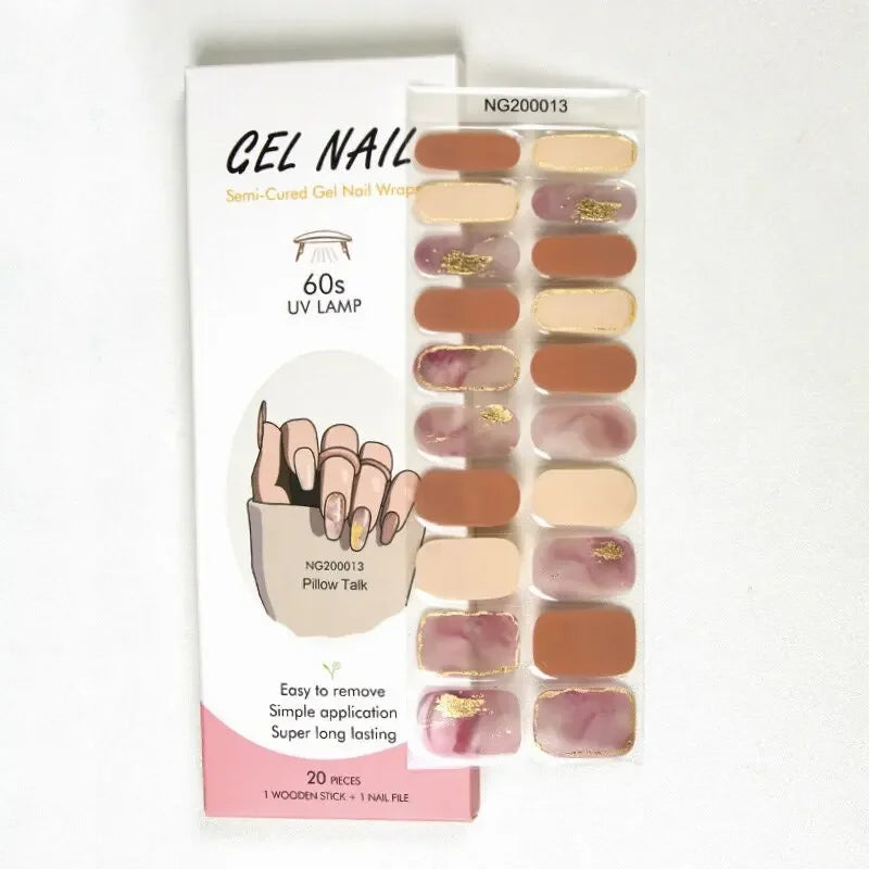 16/18/20 Tips Gel Nail Stickers for UV Lamp – Semi-Cured Gel Nail Wraps, Waterproof & Long Lasting Press-On Nails