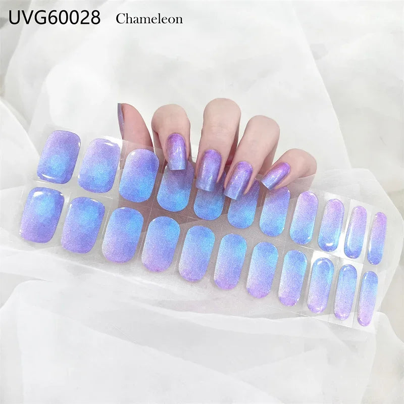 16/18/20 Tips Gel Nail Stickers for UV Lamp – Semi-Cured Gel Nail Wraps, Waterproof & Long Lasting Press-On Nails