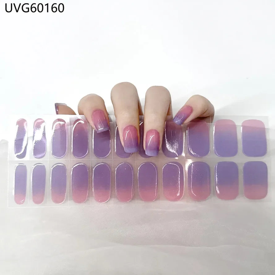 16/18/20 Tips Gel Nail Stickers for UV Lamp – Semi-Cured Gel Nail Wraps, Waterproof & Long Lasting Press-On Nails