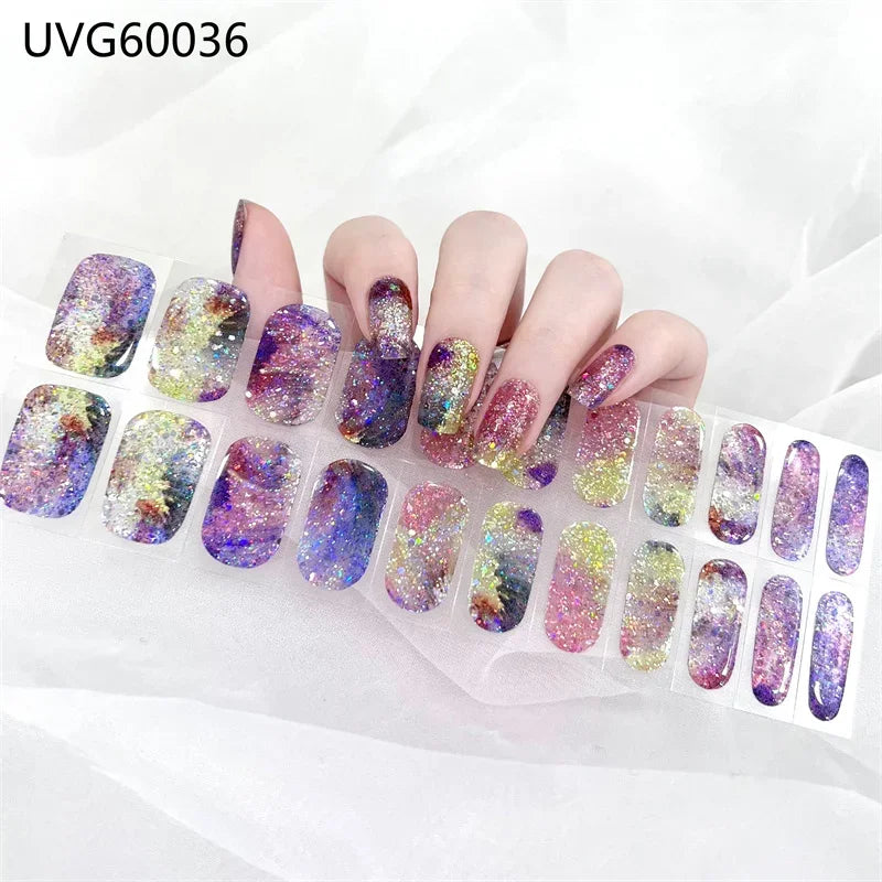 16/18/20 Tips Gel Nail Stickers for UV Lamp – Semi-Cured Gel Nail Wraps, Waterproof & Long Lasting Press-On Nails
