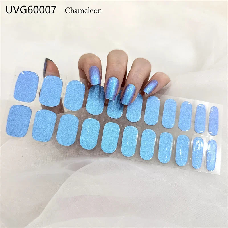 16/18/20 Tips Gel Nail Stickers for UV Lamp – Semi-Cured Gel Nail Wraps, Waterproof & Long Lasting Press-On Nails