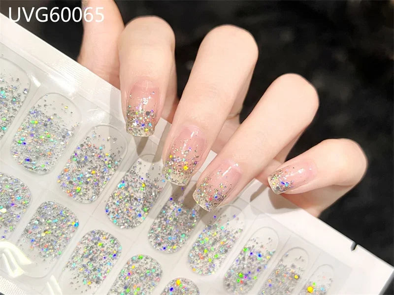 16/18/20 Tips Gel Nail Stickers for UV Lamp – Semi-Cured Gel Nail Wraps, Waterproof & Long Lasting Press-On Nails