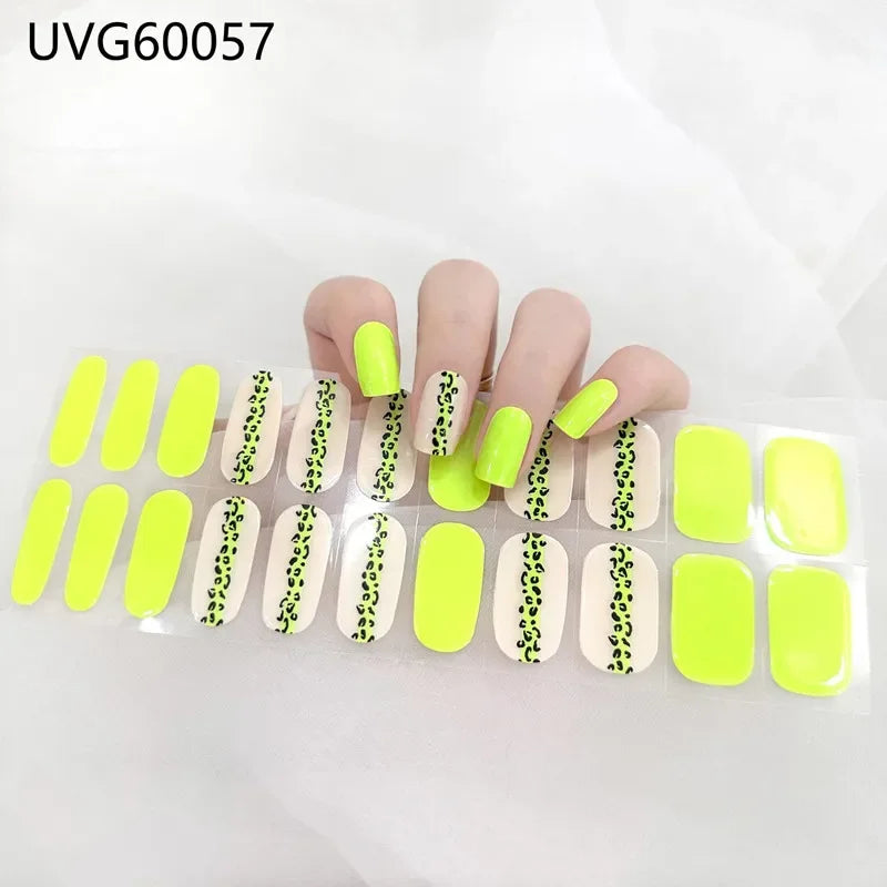 16/18/20 Tips Gel Nail Stickers for UV Lamp – Semi-Cured Gel Nail Wraps, Waterproof & Long Lasting Press-On Nails