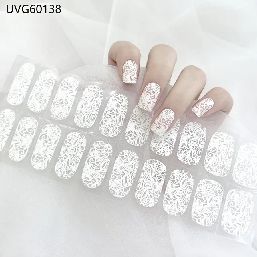 16/18/20 Tips Gel Nail Stickers for UV Lamp – Semi-Cured Gel Nail Wraps, Waterproof & Long Lasting Press-On Nails