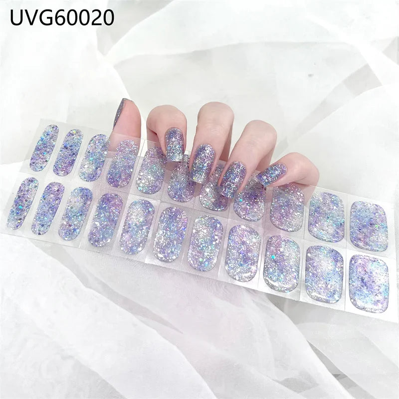 16/18/20 Tips Gel Nail Stickers for UV Lamp – Semi-Cured Gel Nail Wraps, Waterproof & Long Lasting Press-On Nails