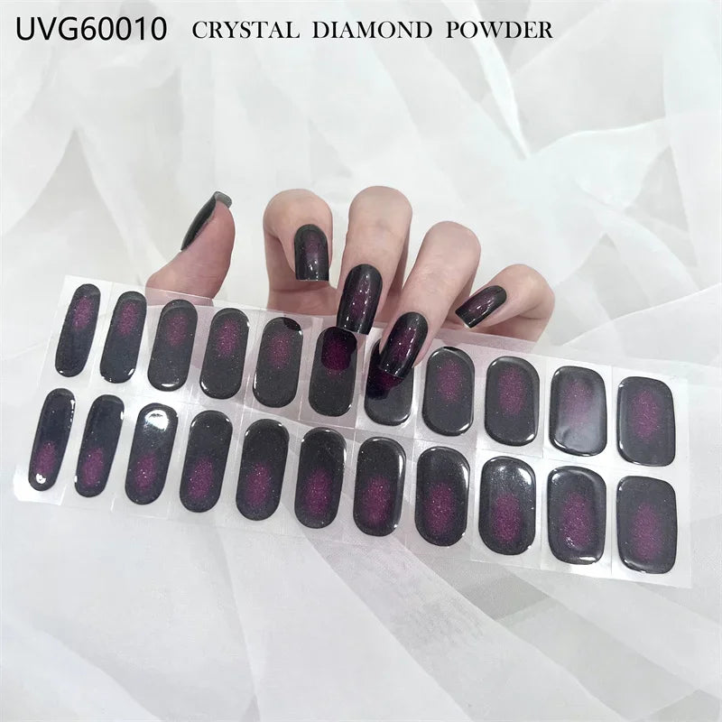 16/18/20 Tips Gel Nail Stickers for UV Lamp – Semi-Cured Gel Nail Wraps, Waterproof & Long Lasting Press-On Nails