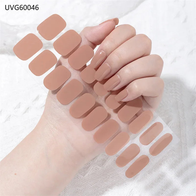 16/18/20 Tips Gel Nail Stickers for UV Lamp – Semi-Cured Gel Nail Wraps, Waterproof & Long Lasting Press-On Nails