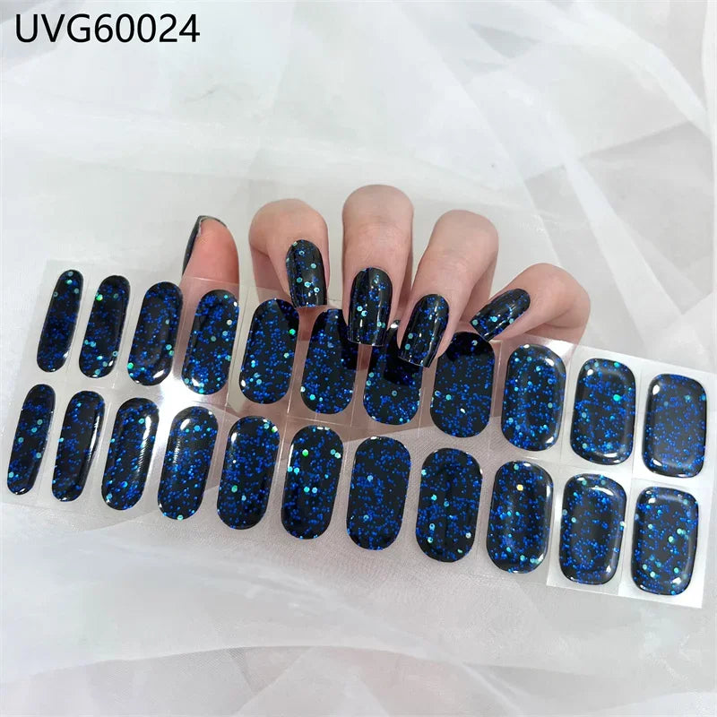 16/18/20 Tips Gel Nail Stickers for UV Lamp – Semi-Cured Gel Nail Wraps, Waterproof & Long Lasting Press-On Nails