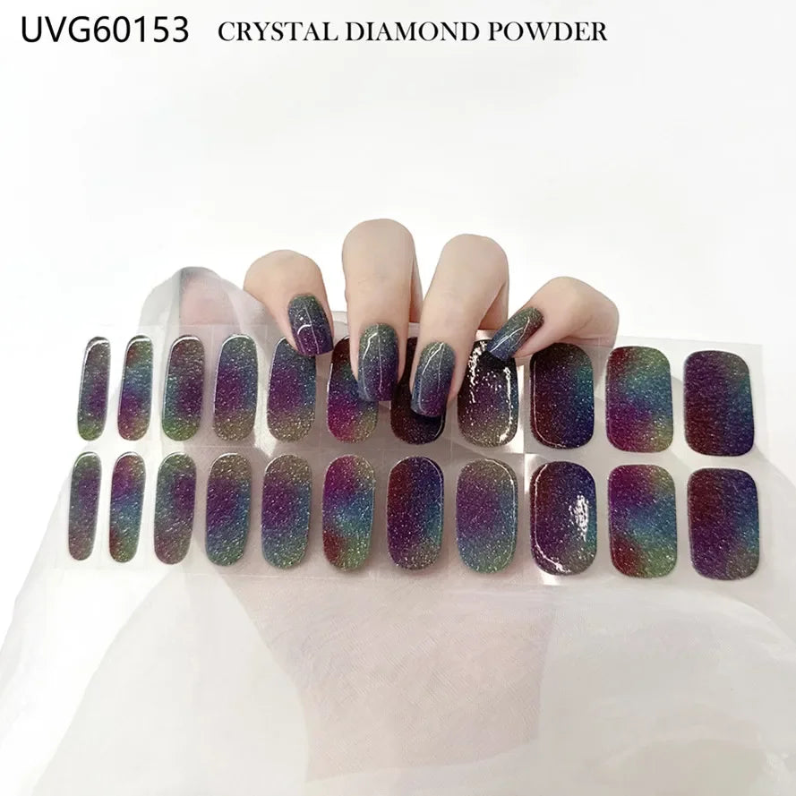 16/18/20 Tips Gel Nail Stickers for UV Lamp – Semi-Cured Gel Nail Wraps, Waterproof & Long Lasting Press-On Nails