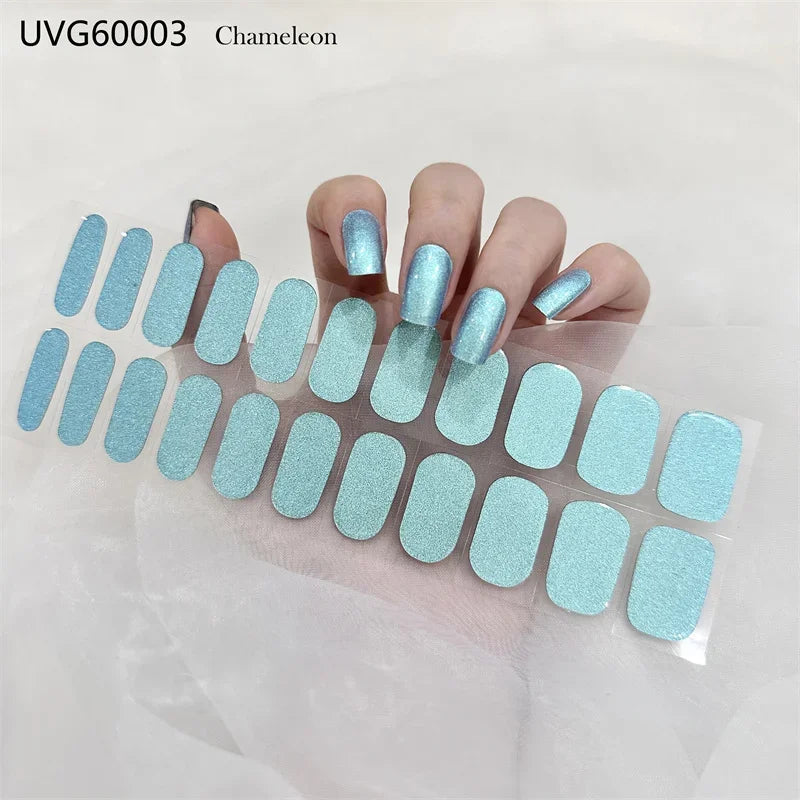 16/18/20 Tips Gel Nail Stickers for UV Lamp – Semi-Cured Gel Nail Wraps, Waterproof & Long Lasting Press-On Nails