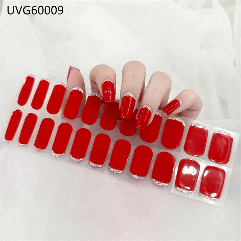 16/18/20 Tips Gel Nail Stickers for UV Lamp – Semi-Cured Gel Nail Wraps, Waterproof & Long Lasting Press-On Nails