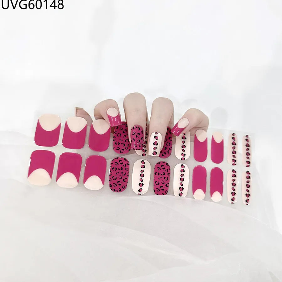 16/18/20 Tips Gel Nail Stickers for UV Lamp – Semi-Cured Gel Nail Wraps, Waterproof & Long Lasting Press-On Nails
