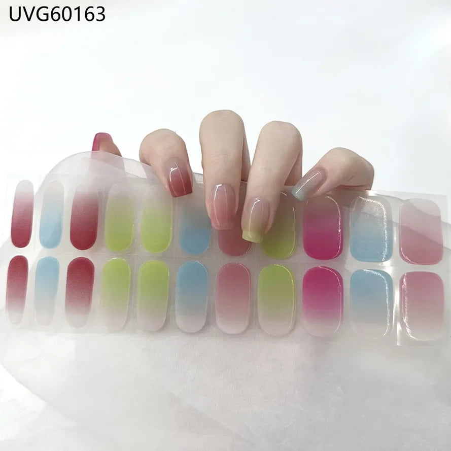 16/18/20 Tips Gel Nail Stickers for UV Lamp – Semi-Cured Gel Nail Wraps, Waterproof & Long Lasting Press-On Nails