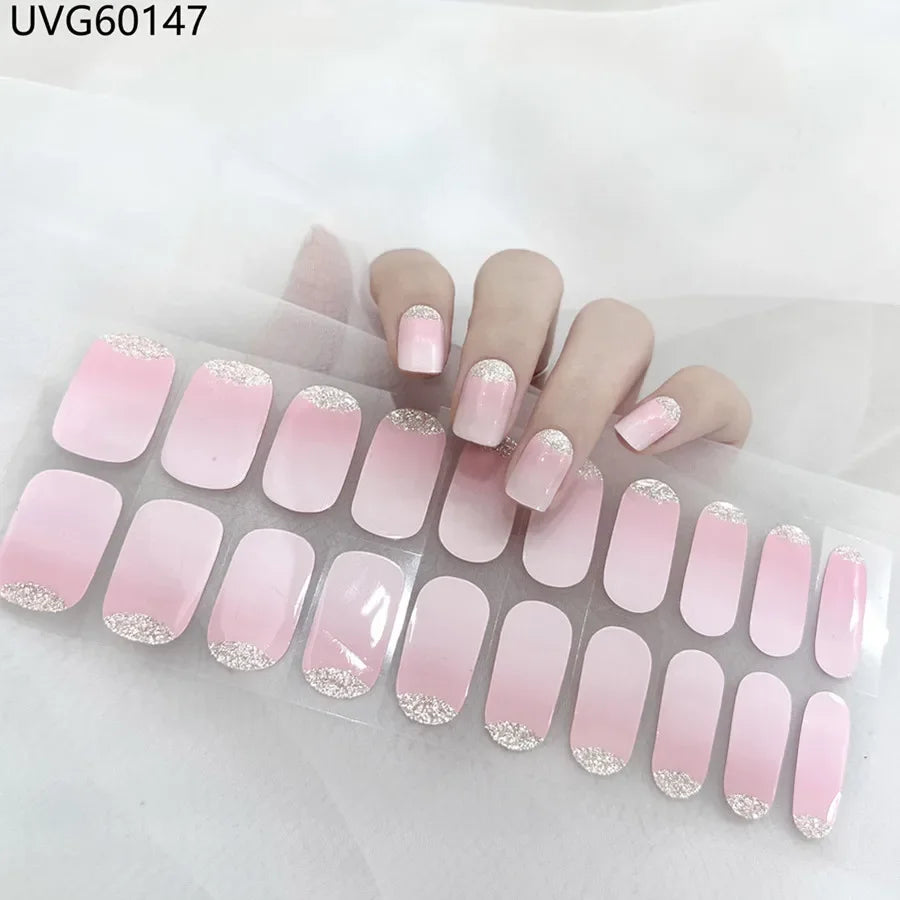 16/18/20 Tips Gel Nail Stickers for UV Lamp – Semi-Cured Gel Nail Wraps, Waterproof & Long Lasting Press-On Nails