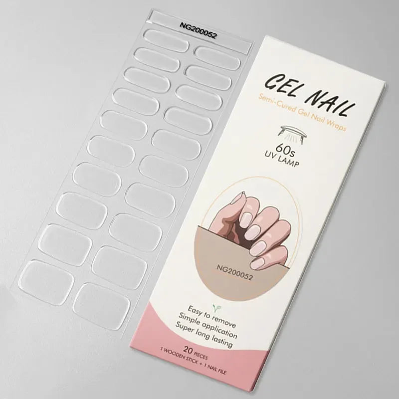 16/18/20 Tips Gel Nail Stickers for UV Lamp – Semi-Cured Gel Nail Wraps, Waterproof & Long Lasting Press-On Nails