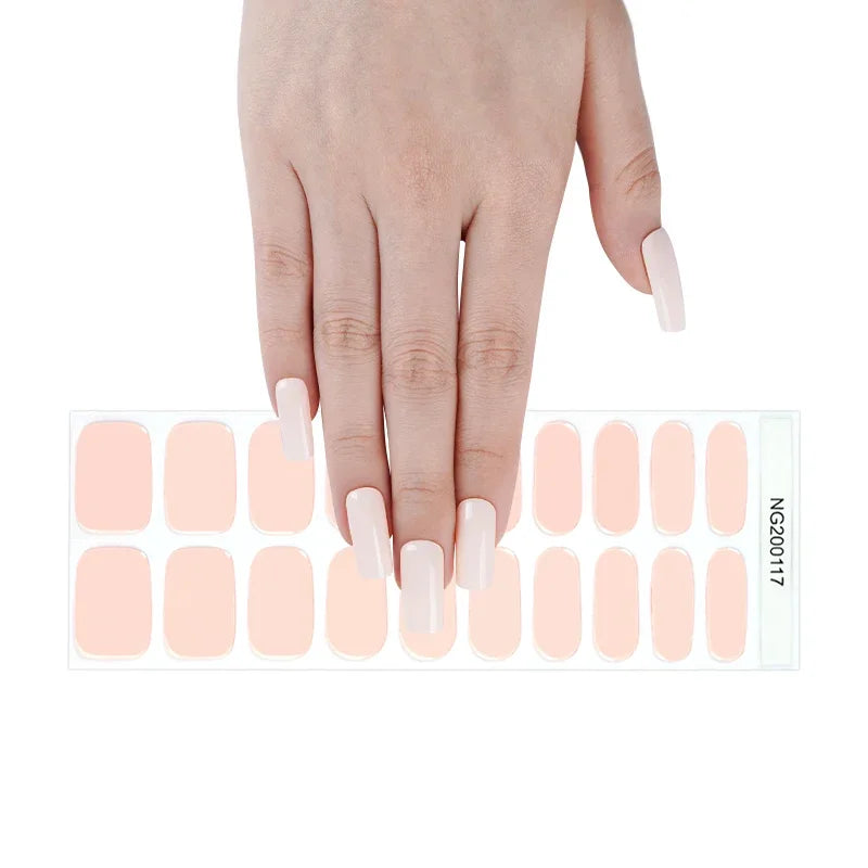 16/18/20 Tips Gel Nail Stickers for UV Lamp – Semi-Cured Gel Nail Wraps, Waterproof & Long Lasting Press-On Nails